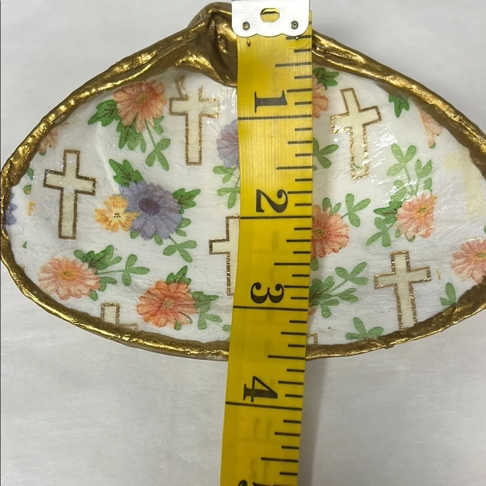 Handmade Faith Inspired Floral Shell Ring Dish Gold Rim Christian Gift